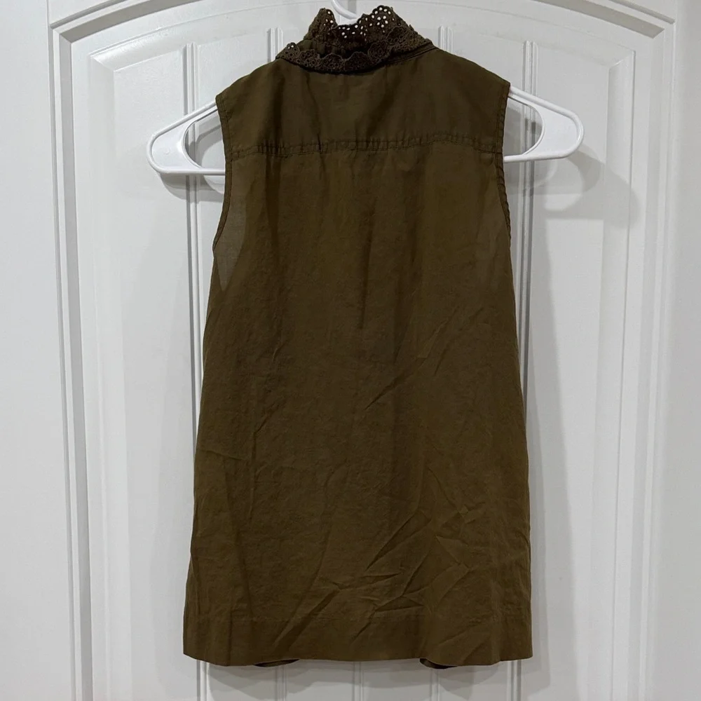 EUC J. Crew Olive Ruffle Blouse
